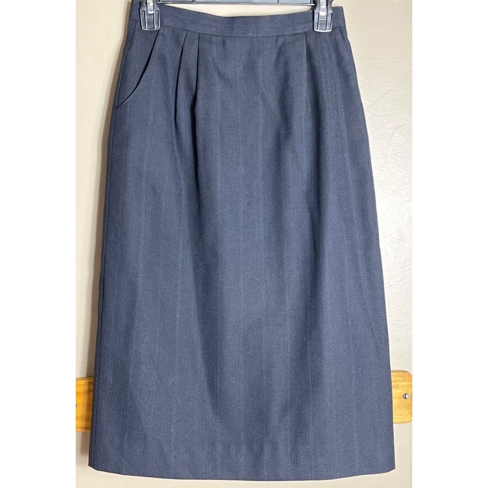 Alcott & Andrews Wool Pinstriped Black Pencil Knee Length Skirt Lined Womens 4 - Picture 1 of 7